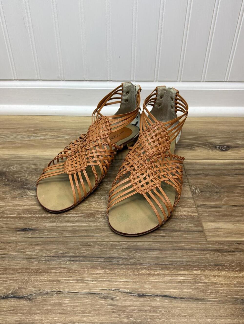 Masiero Women's Brown Woven Leather Strappy Sandals - Size - 10